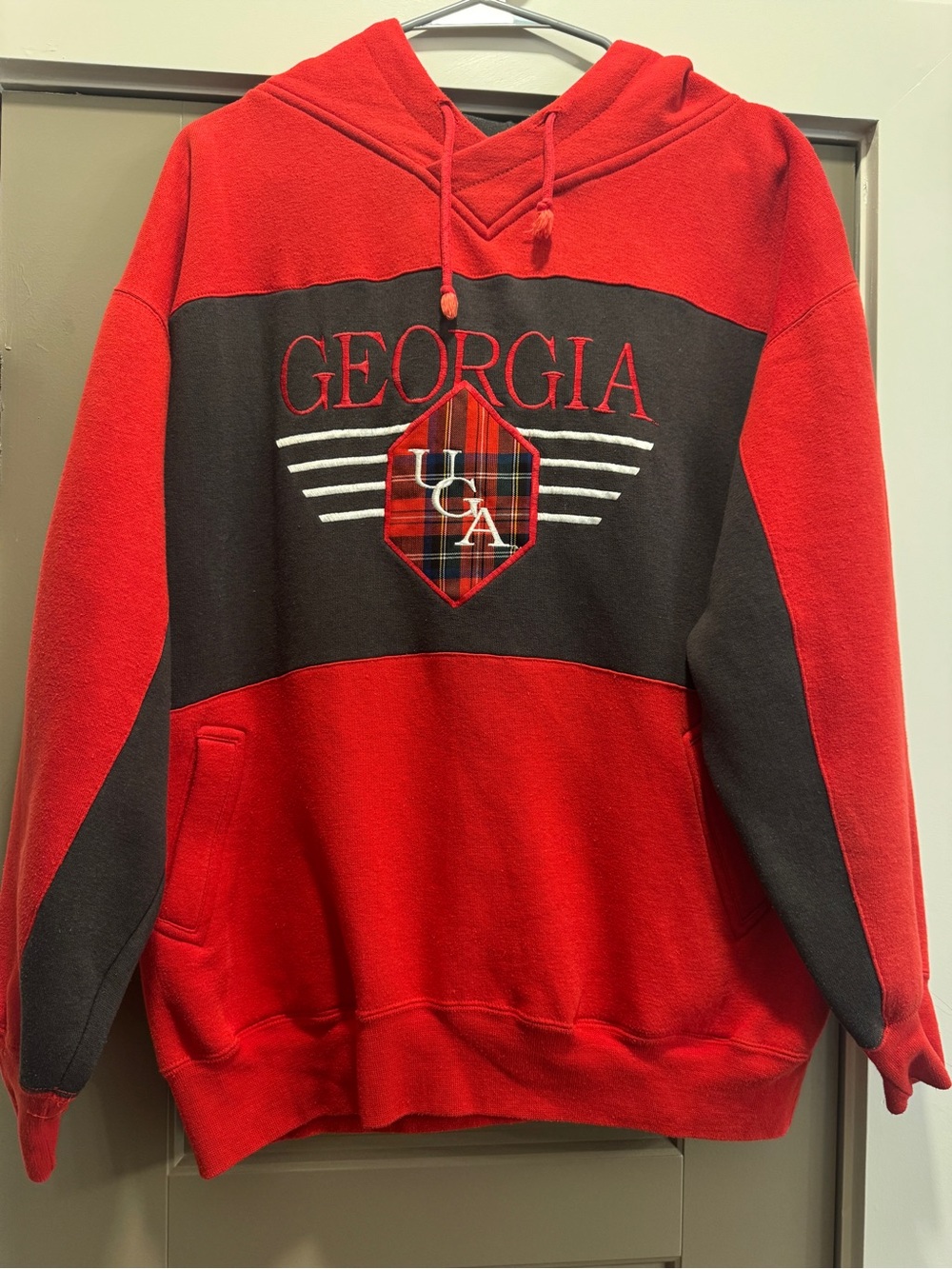 WOLF Red and Black Pullover Hoodie with Plaid Crest